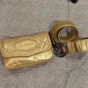 CHANEL Metallic Gold Quilted Belt Bag